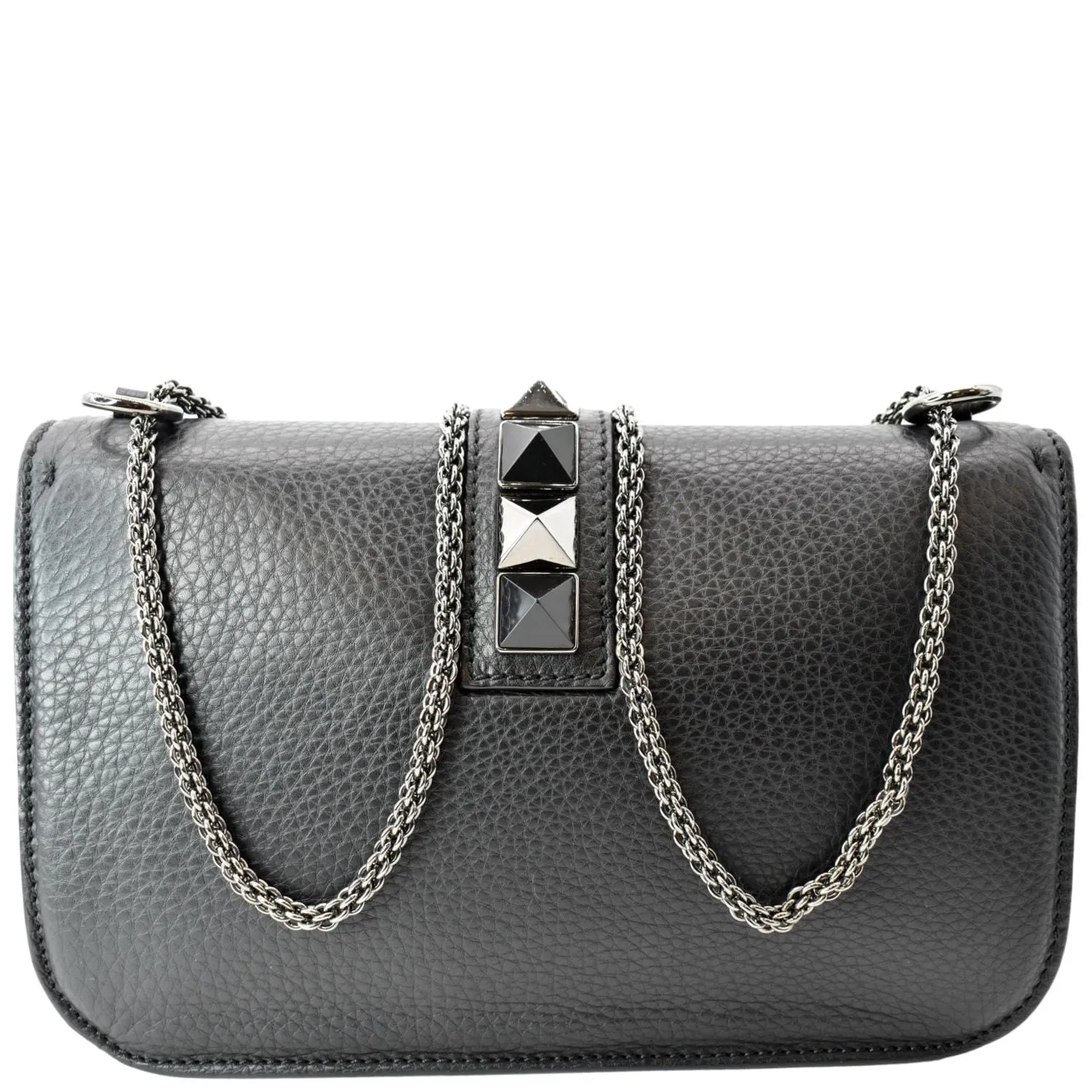 VALENTINO Glam Lock Rockstud Flap Medium Calfskin Leather Crossbody Bag Black