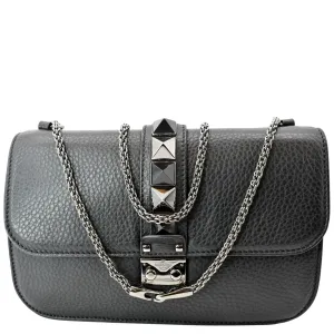 VALENTINO Glam Lock Rockstud Flap Medium Calfskin Leather Crossbody Bag Black