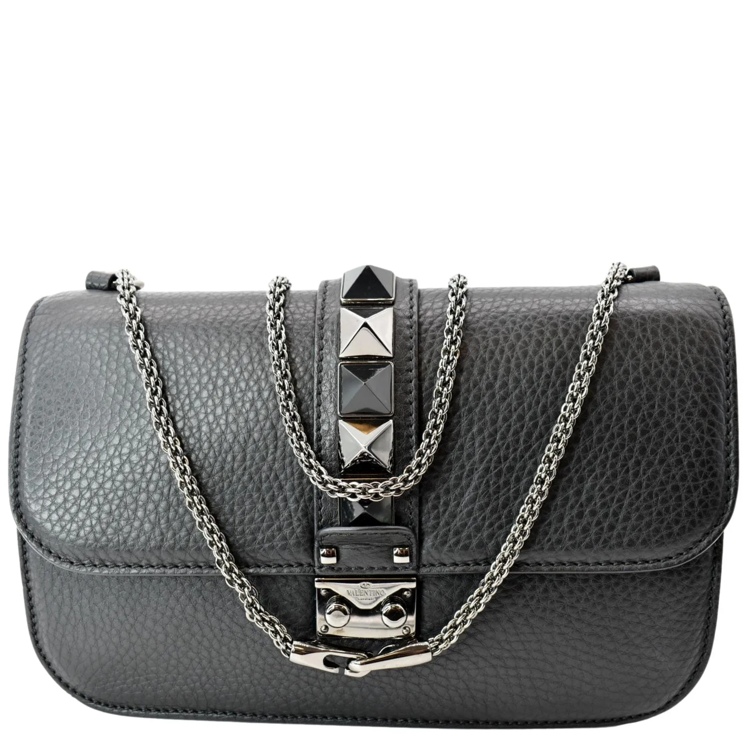 VALENTINO Glam Lock Rockstud Flap Medium Calfskin Leather Crossbody Bag Black