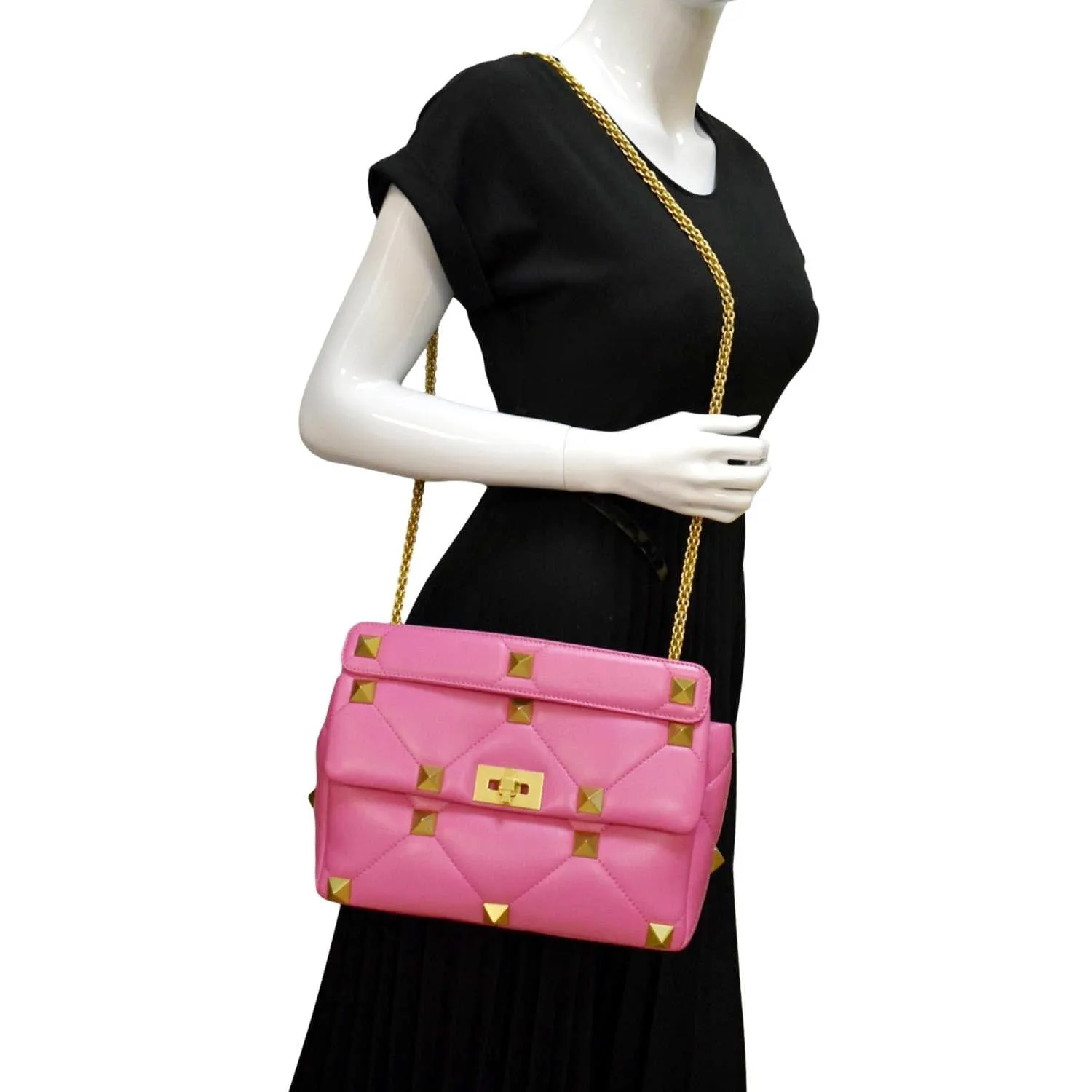 VALENTINO Medium Garavani Roman Stud Leather Crossbody Bag Pink