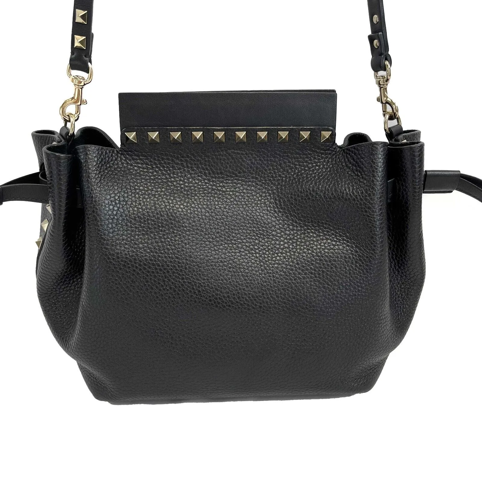 Valentino - Rockstud Drawstring Black Leather Shoulder Bag / Crossbody