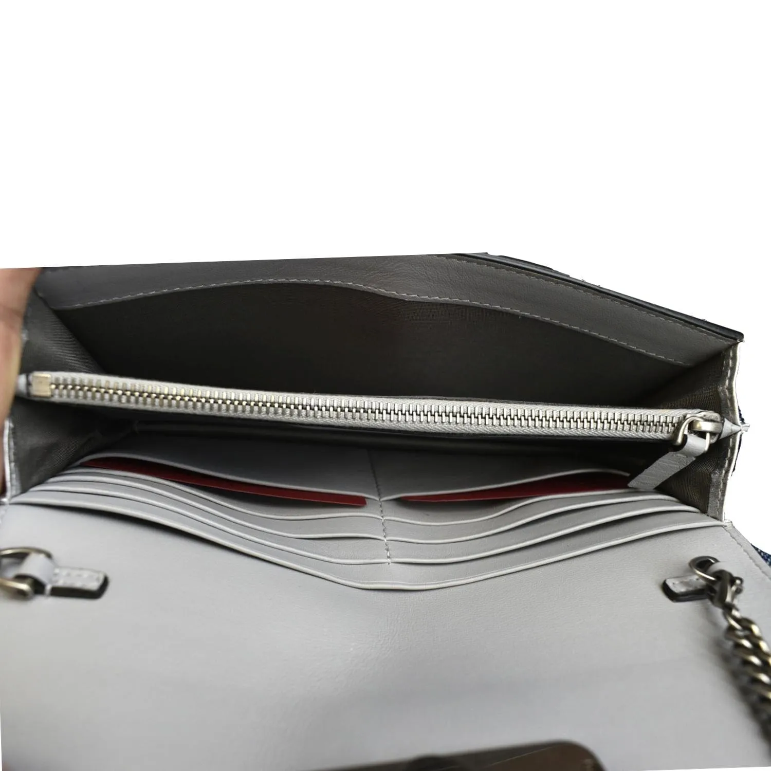 VALENTINO VLogo Signature Metallic Leather Wallet On Chain Crossbody Bag Silver