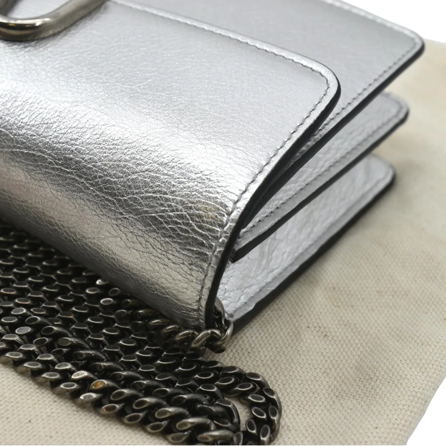 VALENTINO VLogo Signature Metallic Leather Wallet On Chain Crossbody Bag Silver