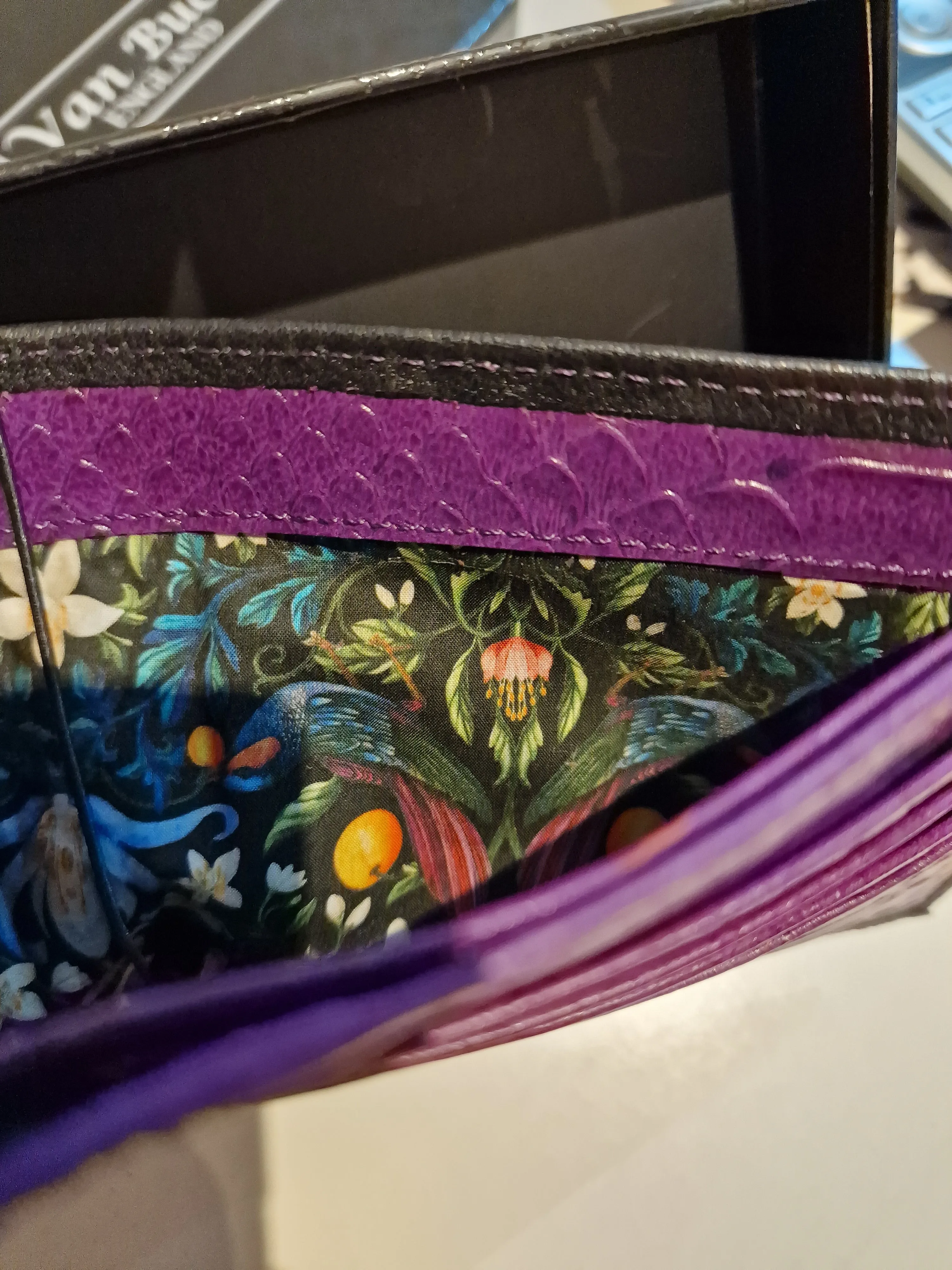 Van Buck Black Leather Card Holder Trimmed With Liberty Fabric