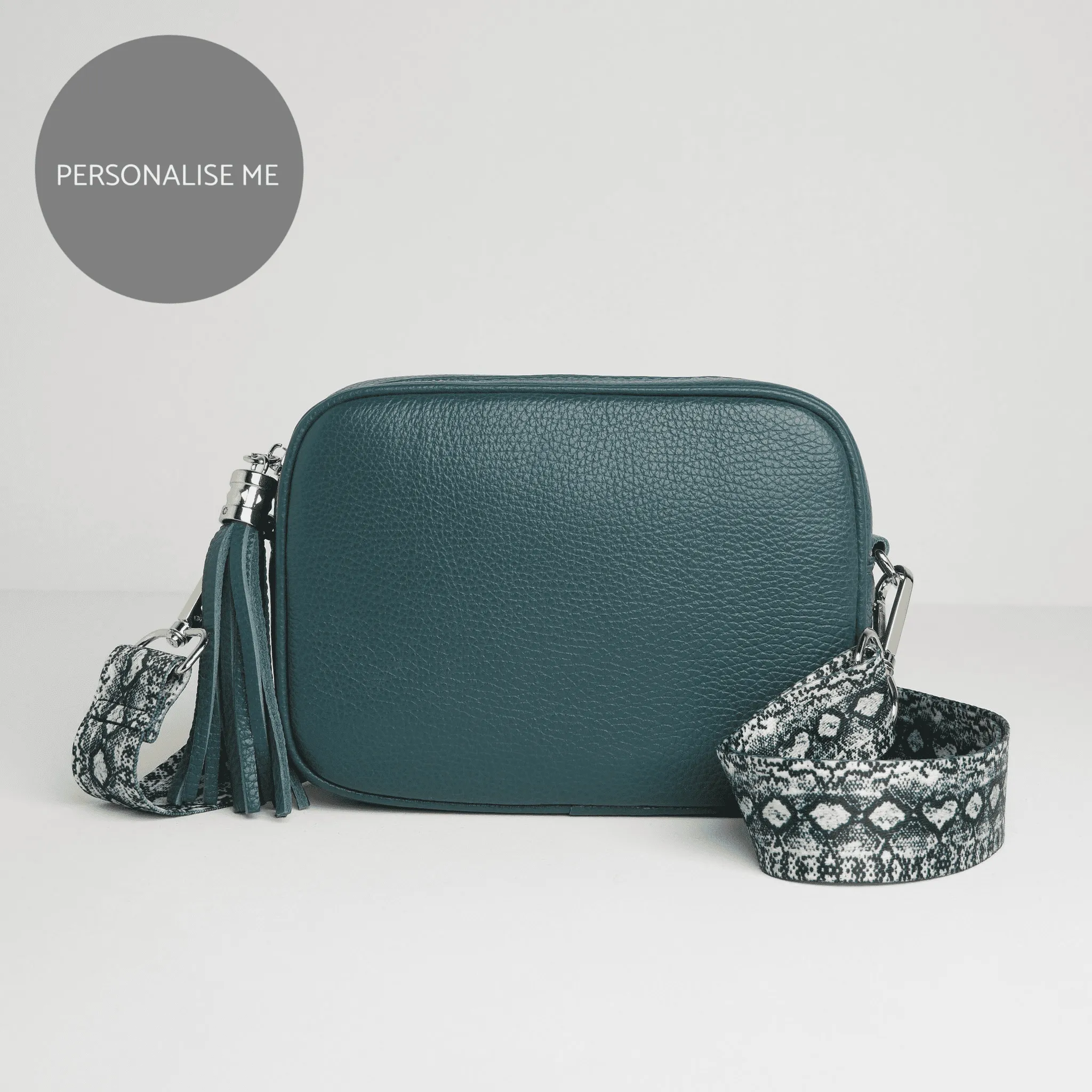 Verona Crossbody Tassel Teal Bag with Snake Print Strap