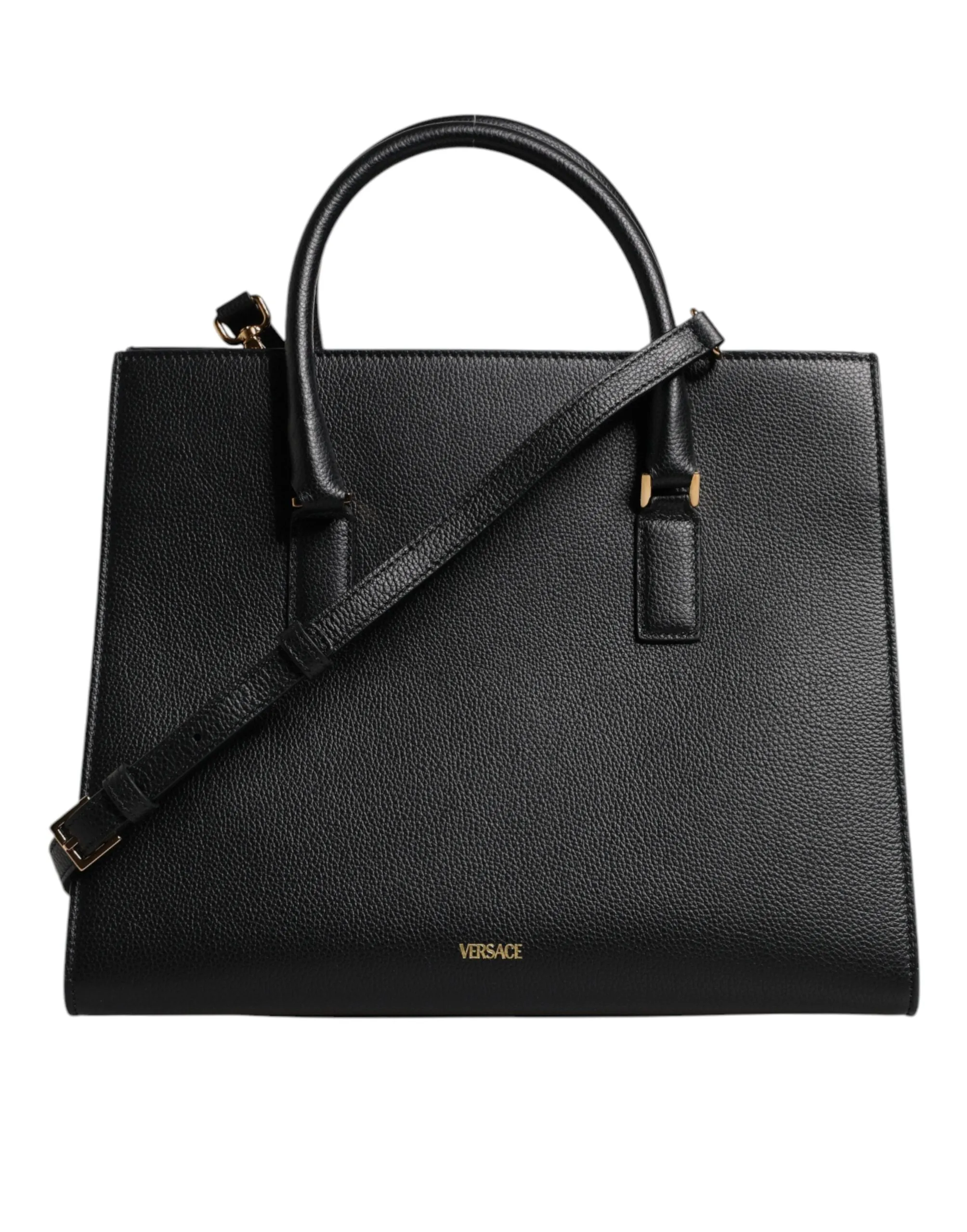 Versace Black Large Leather Top Handle Shoulder Crossbody Bag