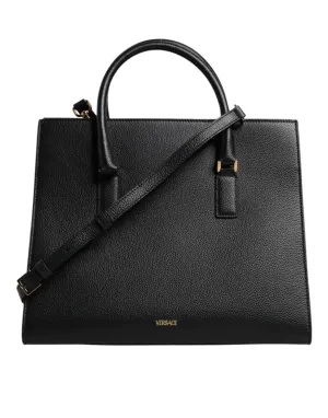 Versace Black Large Leather Top Handle Shoulder Crossbody Bag