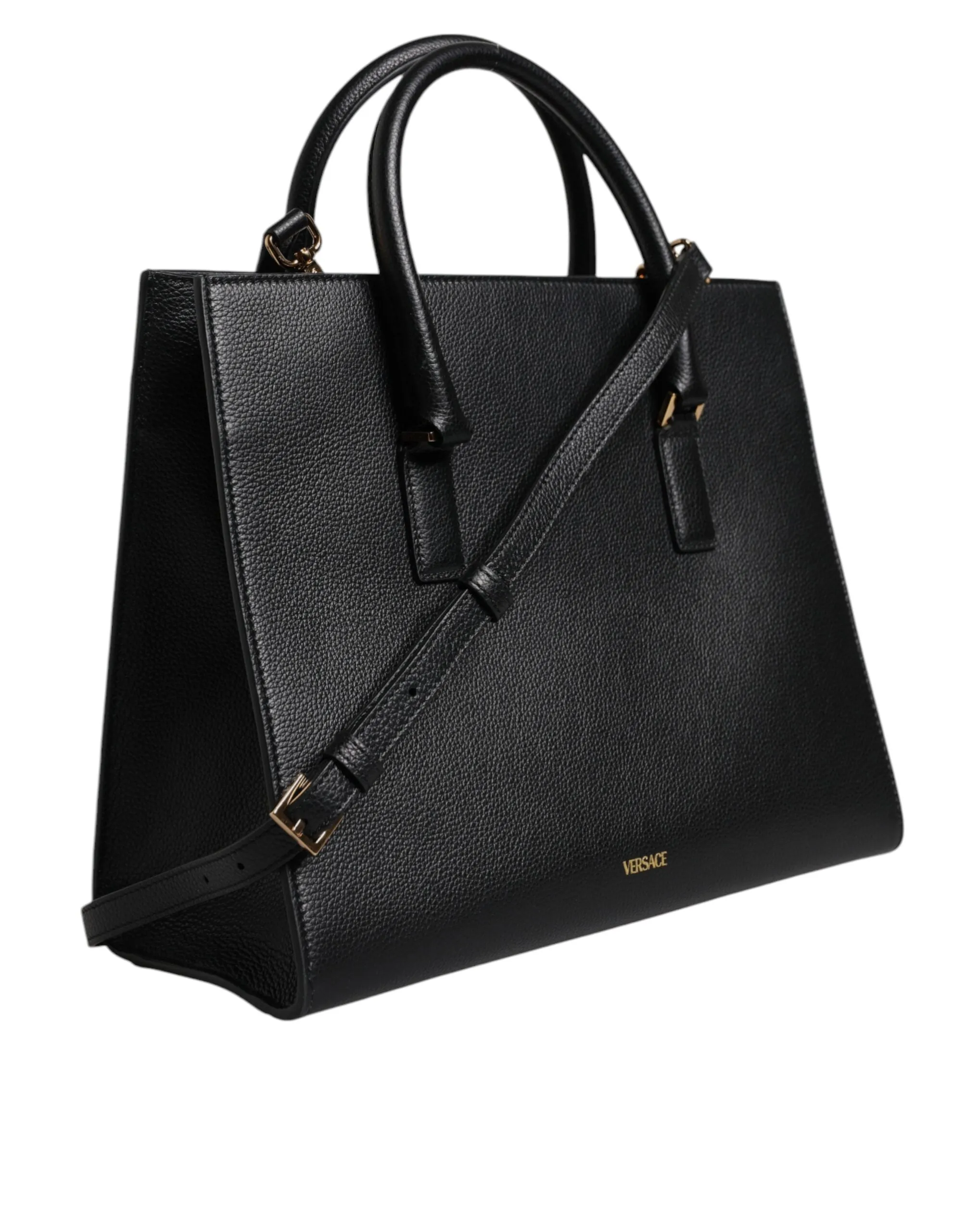 Versace Black Large Leather Top Handle Shoulder Crossbody Bag