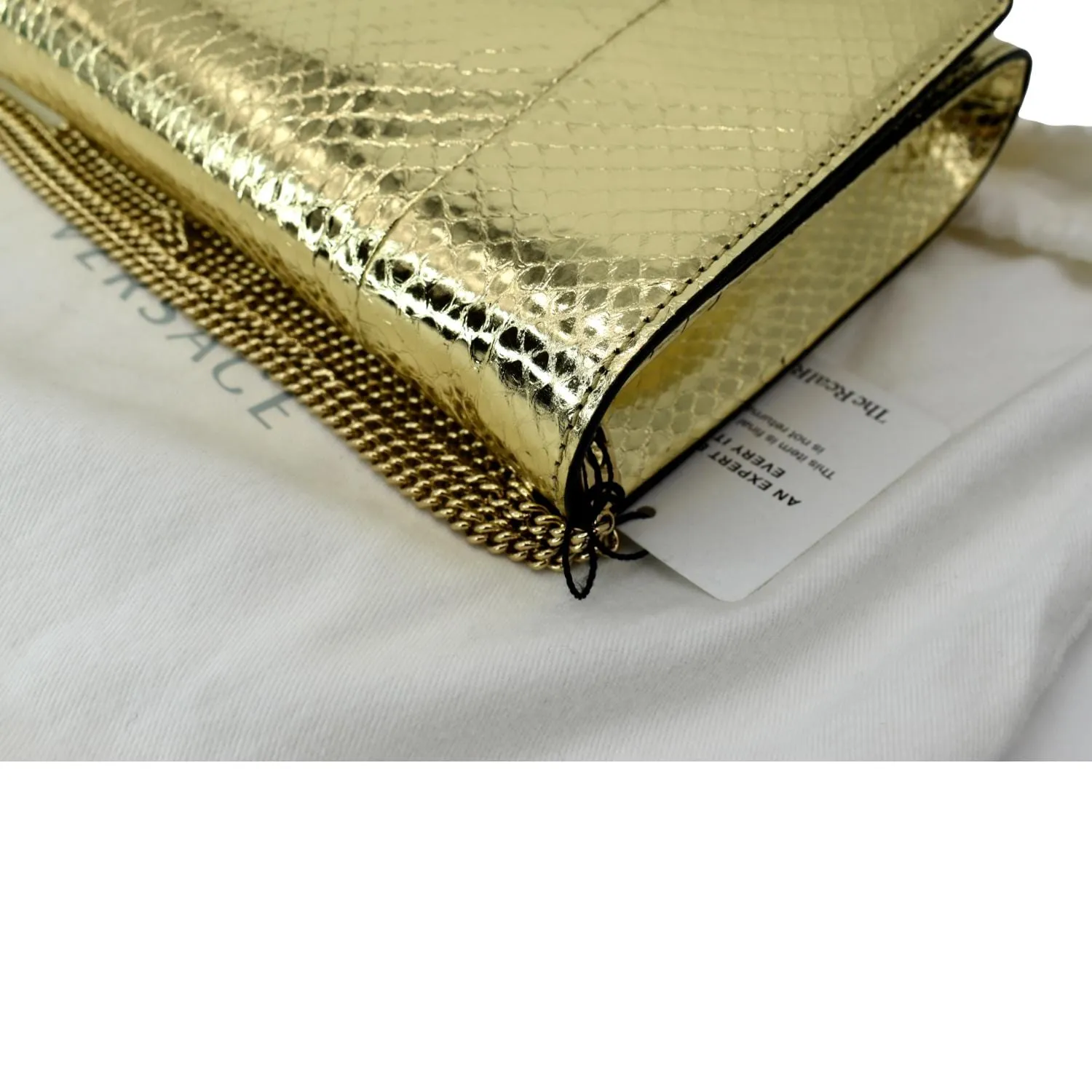 VERSACE Palazzo Medusa Metallic Leather Chain Clutch Bag Gold