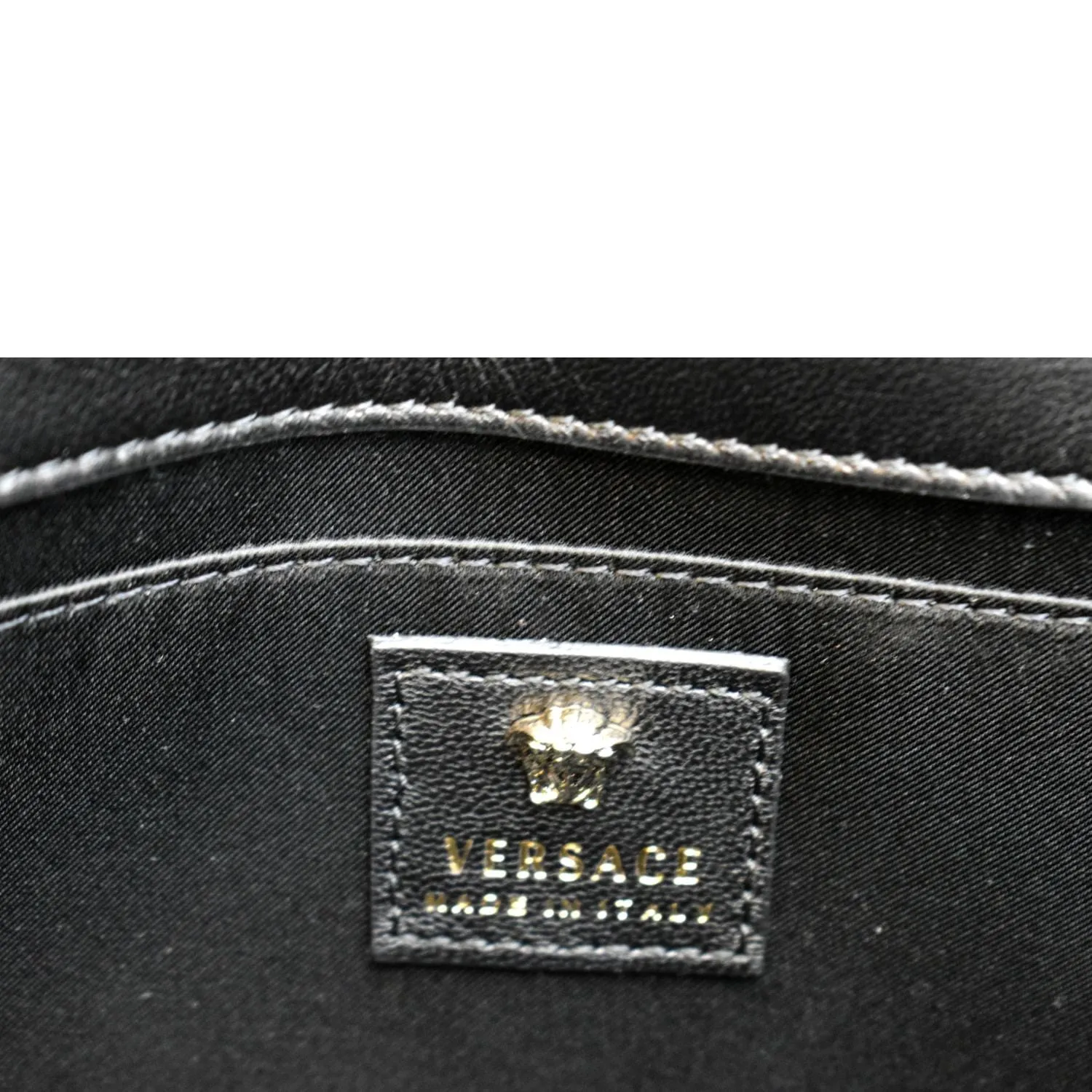 VERSACE Palazzo Medusa Metallic Leather Chain Clutch Bag Gold