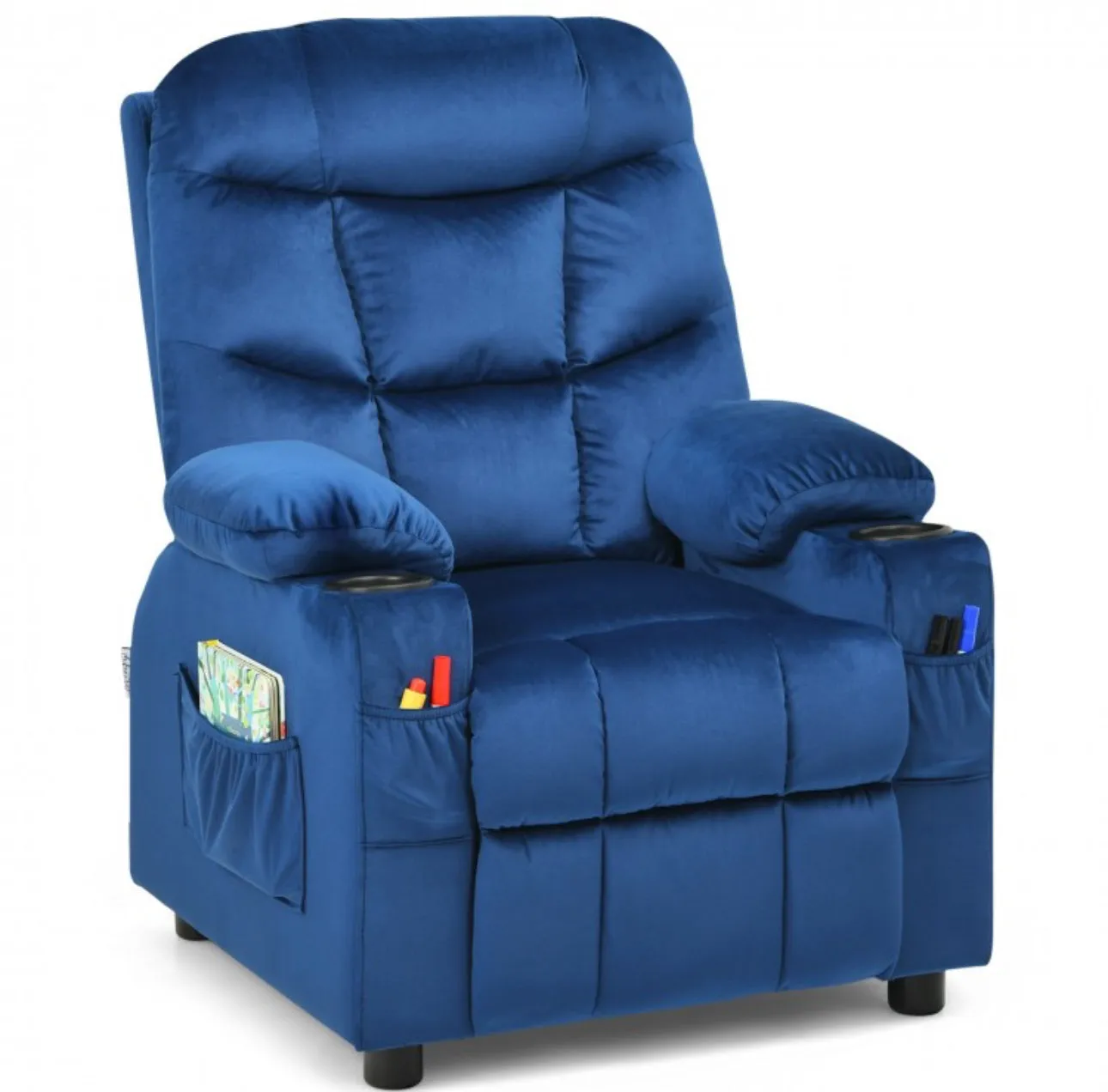 Very Cute & Adorable Kids, Children’s Recliner Sofa Chair Couch With Cup Holder | Footrest Velvet Or PU Leather | Padded Backrest | Wide Armrest | Retractable Footrest | Pockets