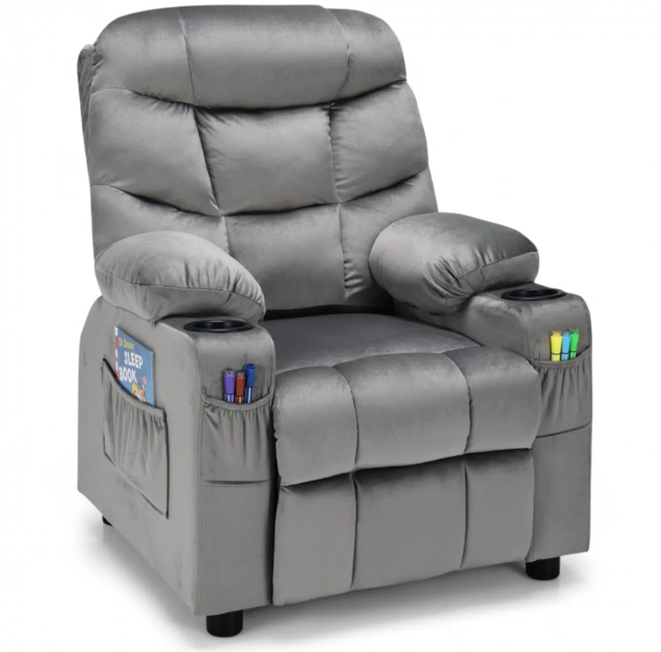 Very Cute & Adorable Kids, Children’s Recliner Sofa Chair Couch With Cup Holder | Footrest Velvet Or PU Leather | Padded Backrest | Wide Armrest | Retractable Footrest | Pockets