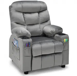 Very Cute & Adorable Kids, Children’s Recliner Sofa Chair Couch With Cup Holder | Footrest Velvet Or PU Leather | Padded Backrest | Wide Armrest | Retractable Footrest | Pockets