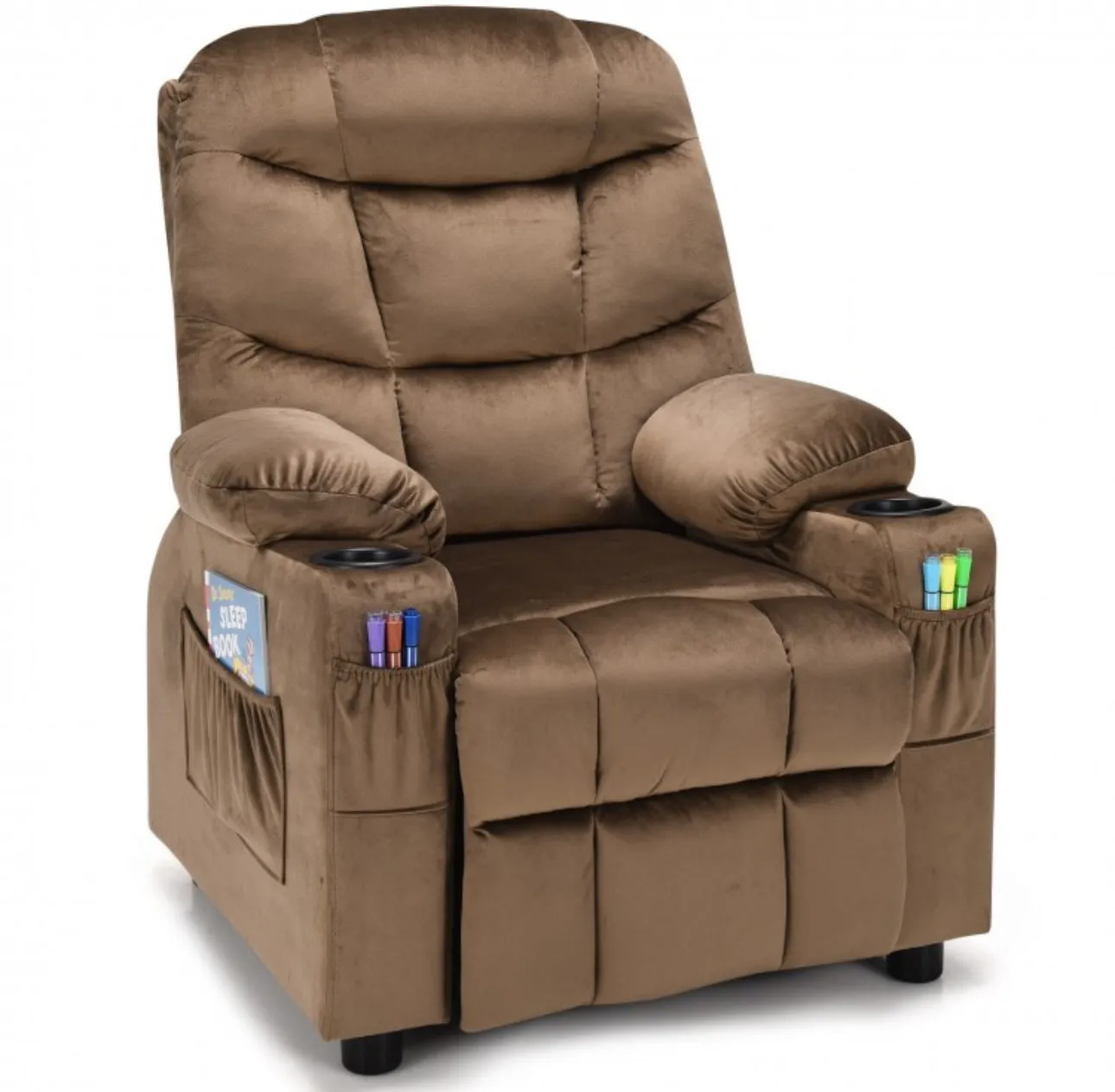 Very Cute & Adorable Kids, Children’s Recliner Sofa Chair Couch With Cup Holder | Footrest Velvet Or PU Leather | Padded Backrest | Wide Armrest | Retractable Footrest | Pockets
