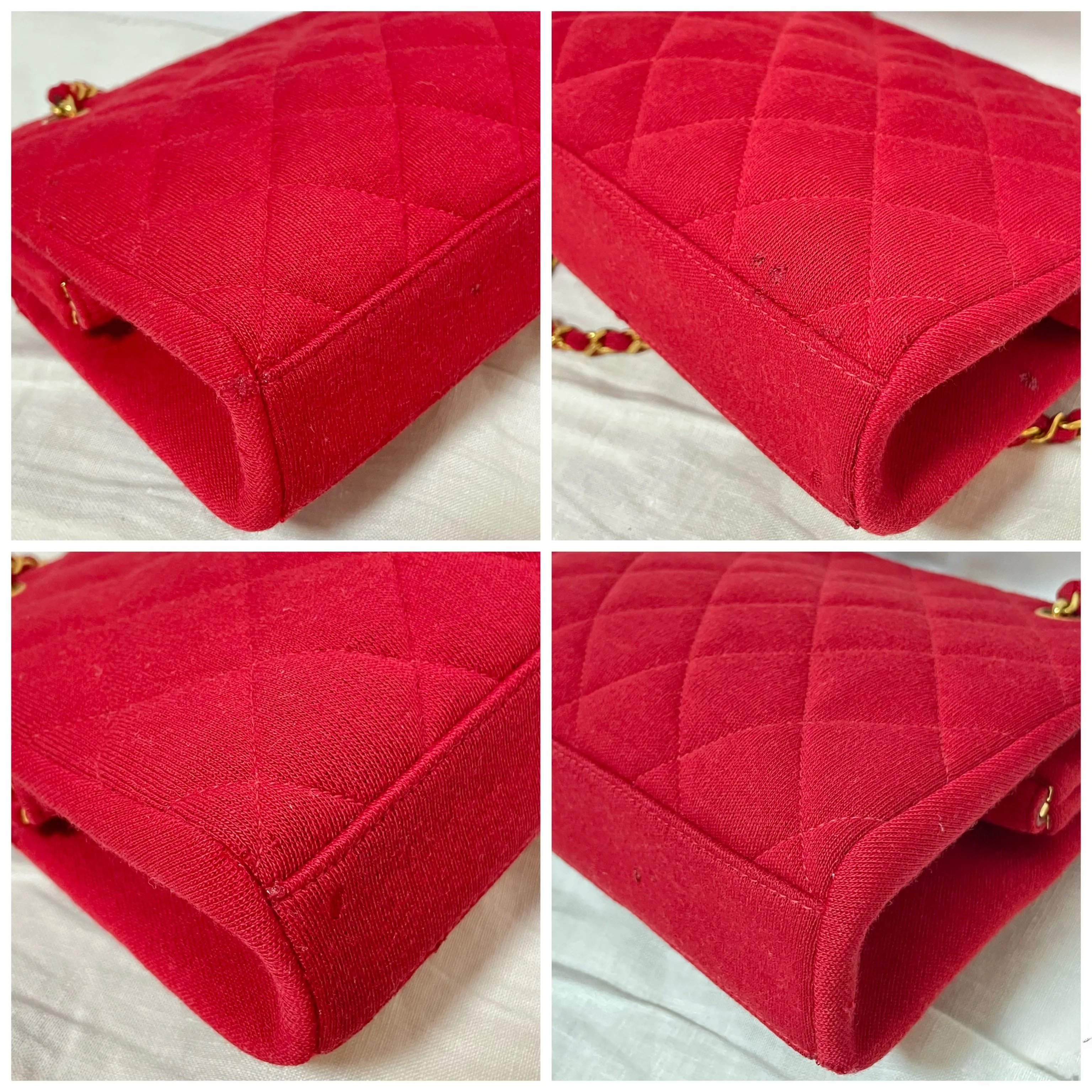 Vintage Chanel lipstick red wool jersey shoulder bag with turn lock cc closure. Kiss lock closure bag. 060810r2
