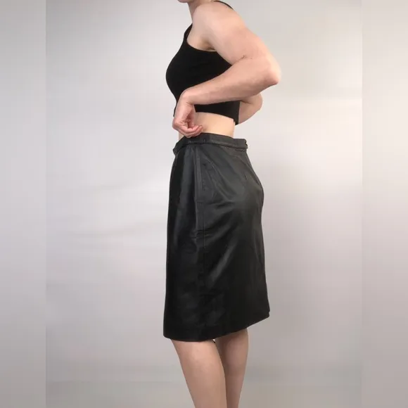 Vintage Sue Brett Genuine Leather Mini High Wiast Skirt Size 14