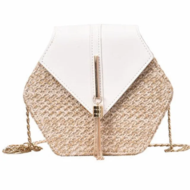 VIP Hexagon Mulit Style Straw leather Handbag Women Summer Rattan Bag Handmade Woven Beach Circle Bohemia Shoulder Bag