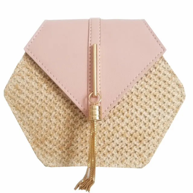 VIP Hexagon Mulit Style Straw leather Handbag Women Summer Rattan Bag Handmade Woven Beach Circle Bohemia Shoulder Bag