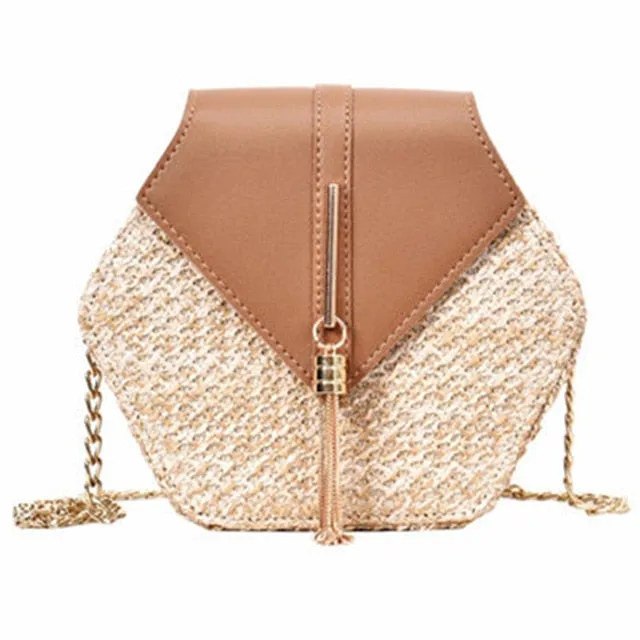 VIP Hexagon Mulit Style Straw leather Handbag Women Summer Rattan Bag Handmade Woven Beach Circle Bohemia Shoulder Bag