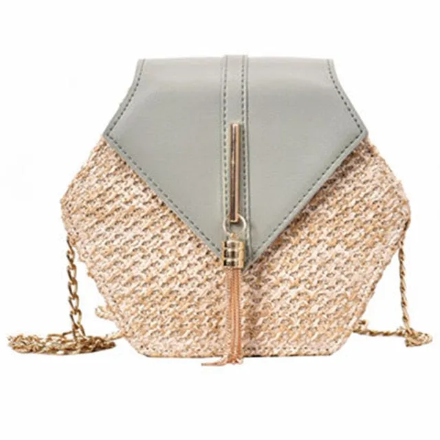 VIP Hexagon Mulit Style Straw leather Handbag Women Summer Rattan Bag Handmade Woven Beach Circle Bohemia Shoulder Bag