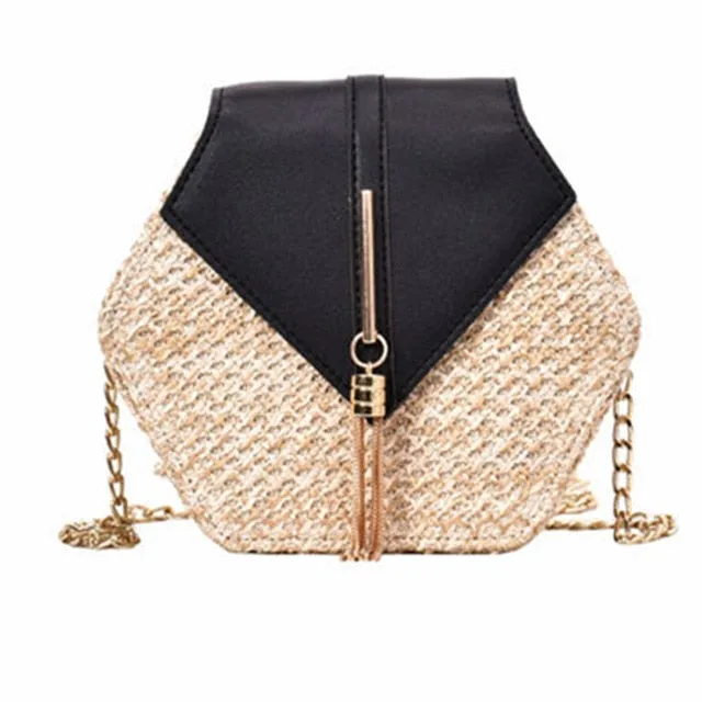 VIP Hexagon Mulit Style Straw leather Handbag Women Summer Rattan Bag Handmade Woven Beach Circle Bohemia Shoulder Bag