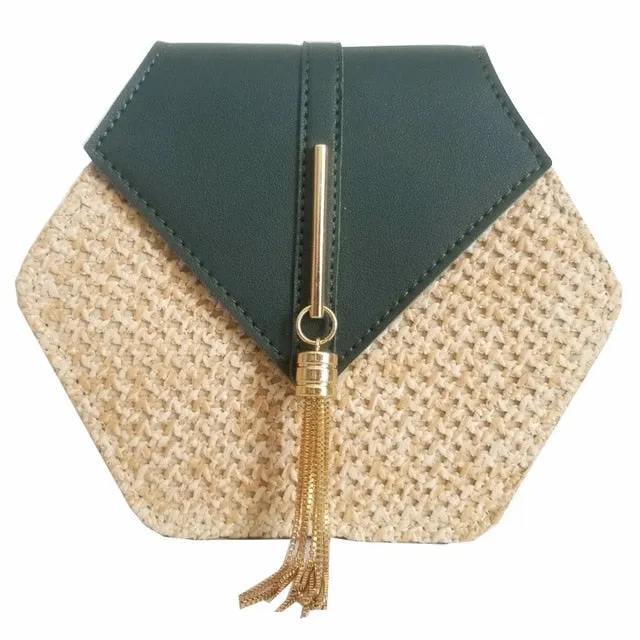 VIP Hexagon Mulit Style Straw leather Handbag Women Summer Rattan Bag Handmade Woven Beach Circle Bohemia Shoulder Bag