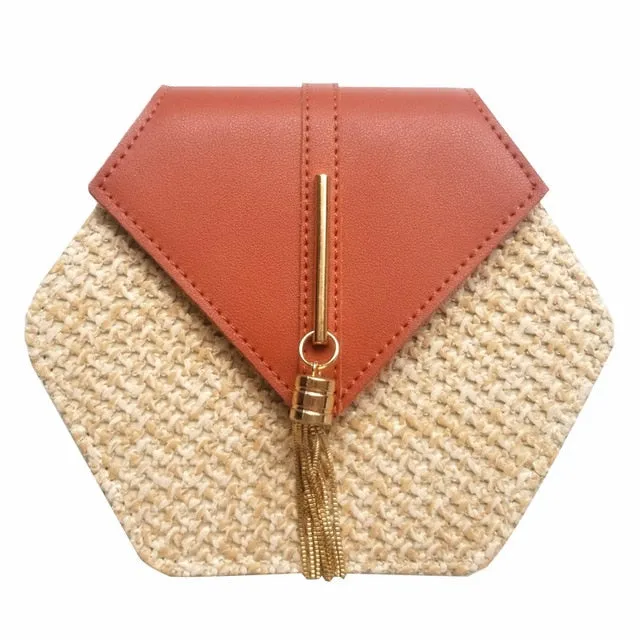 VIP Hexagon Mulit Style Straw leather Handbag Women Summer Rattan Bag Handmade Woven Beach Circle Bohemia Shoulder Bag