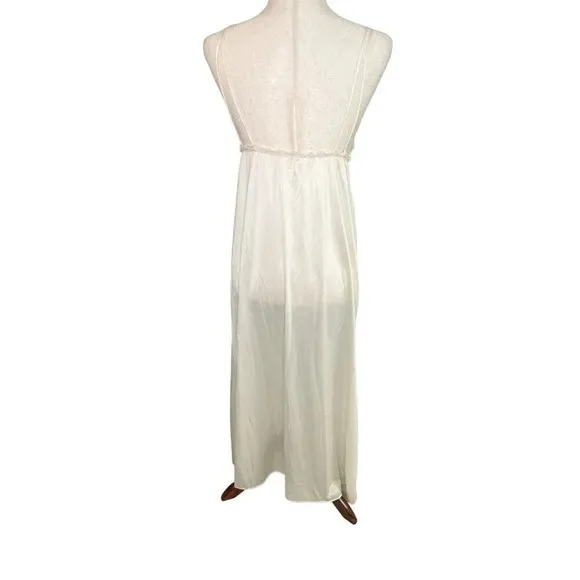 Vtg Long Nightgown Nylon Lingerie Feminine Sissy Lolita Flower Embroidered Small