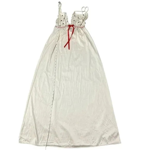 Vtg Long Nightgown Nylon Lingerie Feminine Sissy Lolita Flower Embroidered Small