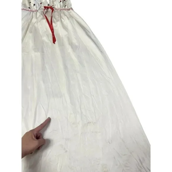 Vtg Long Nightgown Nylon Lingerie Feminine Sissy Lolita Flower Embroidered Small