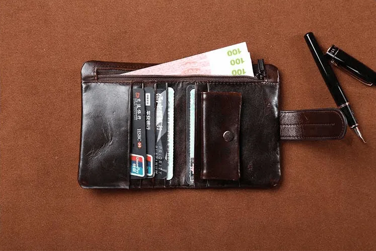 West Louis™ Retro Oil Wax Leather Short Wallet