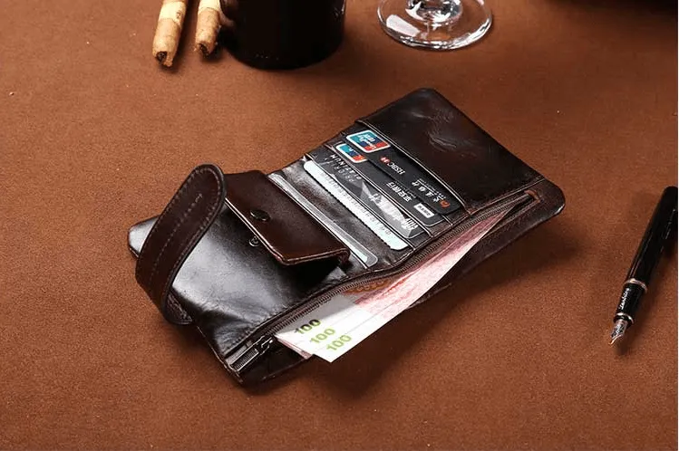 West Louis™ Retro Oil Wax Leather Short Wallet