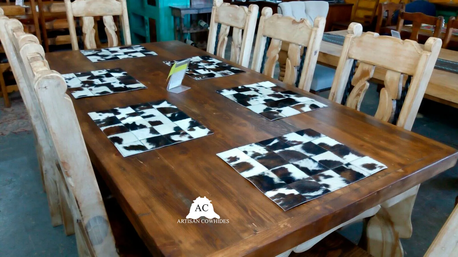 White & Black Cowhide Placemats 15"x12"- Set of six mats