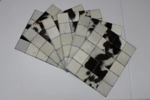 White & Black Cowhide Placemats 15"x12"- Set of six mats