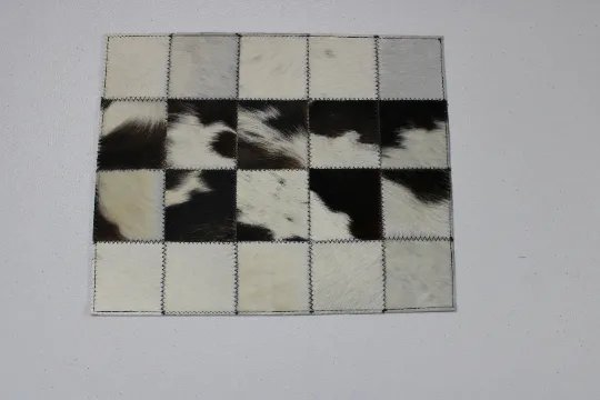 White & Black Cowhide Placemats 15"x12"- Set of six mats