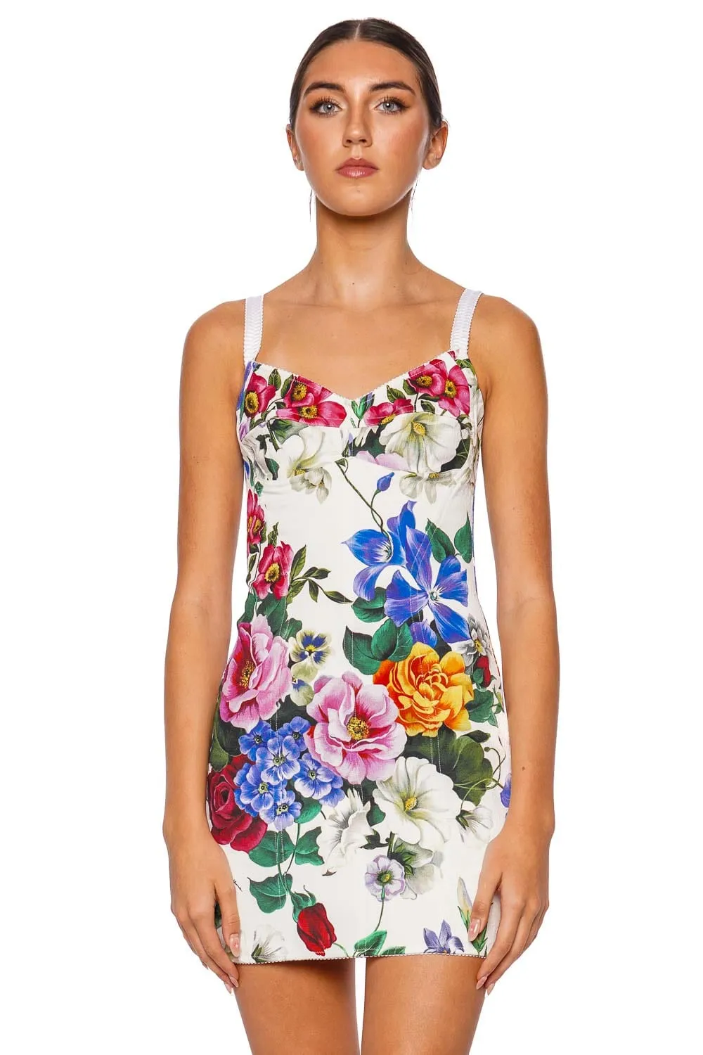 White Floral Bustier Mini Dress