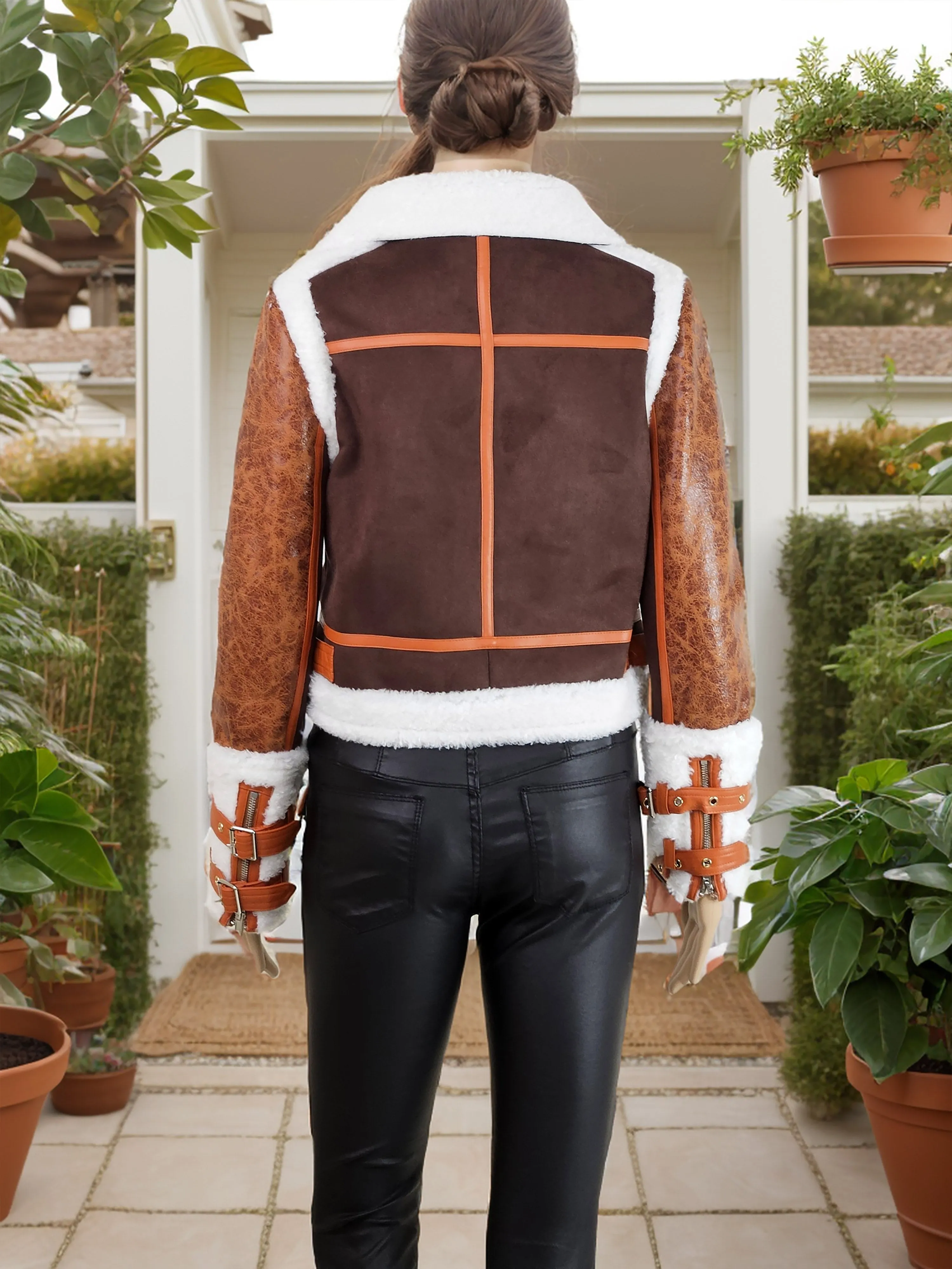 Winter Chic: Designer Slim Fit Jacket with Patchwork Synthetic Leather & Colour Block Lining