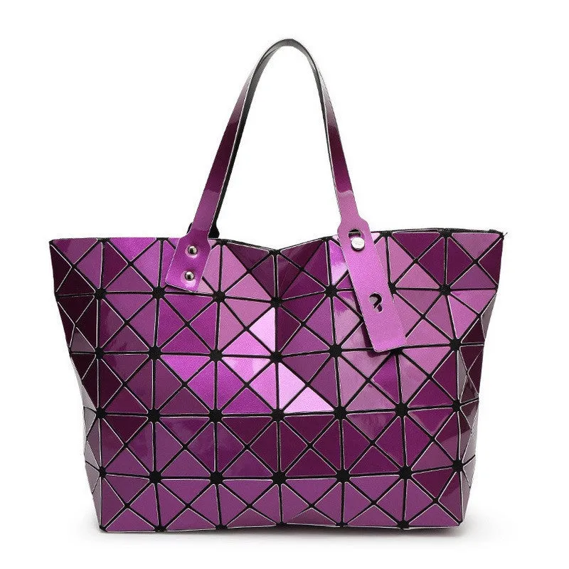Women Bag Lady Geometry Package Sequins Mirror Saser Plain Split Joint Mujer Shoulder Bags Large Top Handle Tote