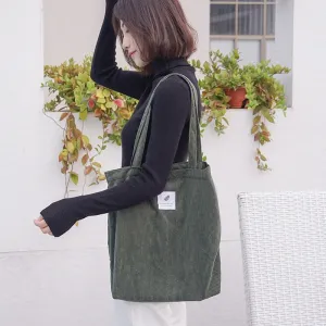 Women Corduroy Canvas Tote Handbag Female Cloth Shoulder Bags Young Ladies Casual Shopping Bag Girls Reusable Folding Bags