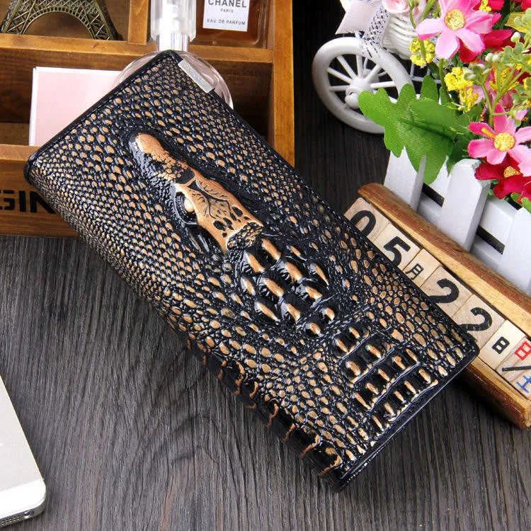 Women Wallet Female Coin Purses Holders Brand Genuine Leather 3D Embossing Alligator Ladies Crocodile Long Clutch Wallets