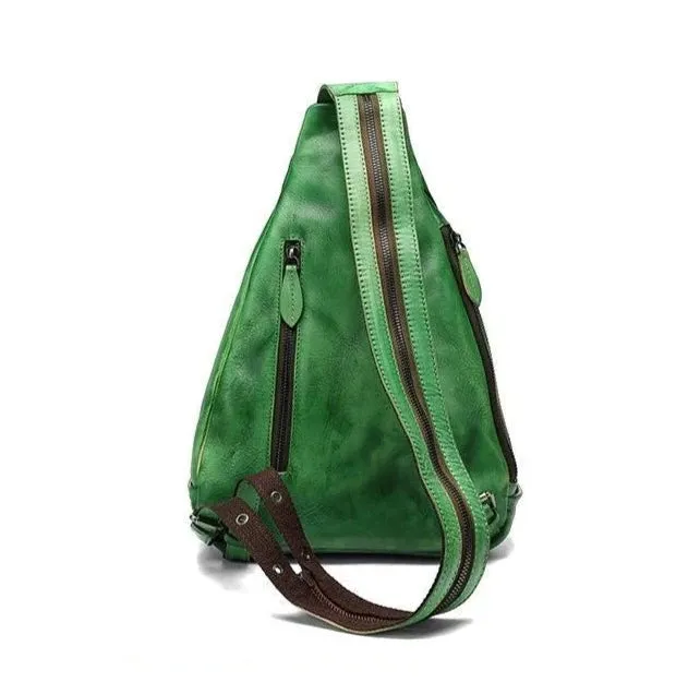 Women's Brooklyn Embossed Leather Backpack Sling Bag, Dark Gray/Green
