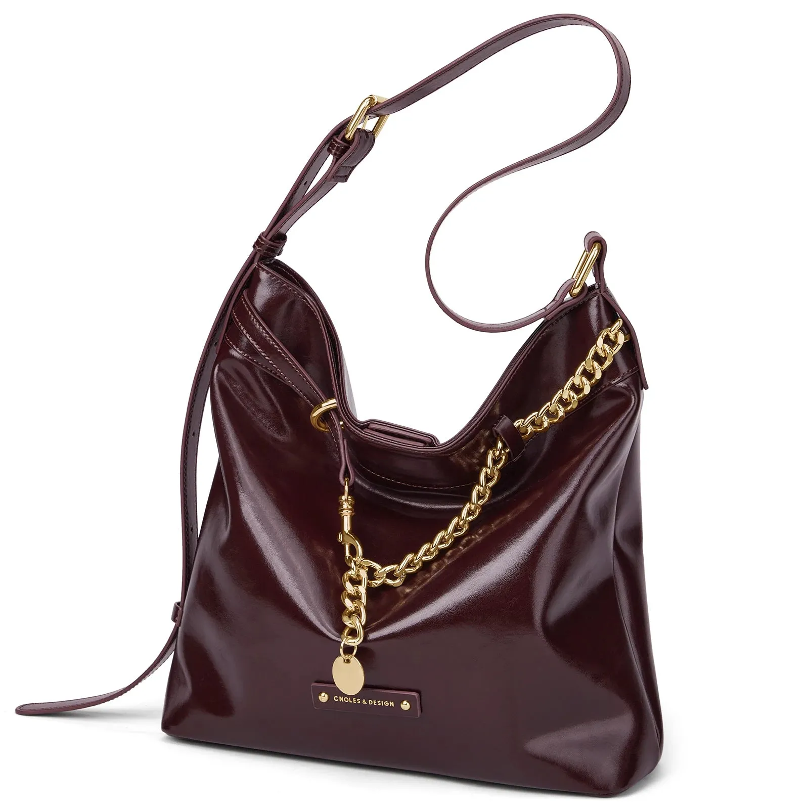 Women’s Handbag & Shoulder Bag with Gold Accents - Maroon - One Size