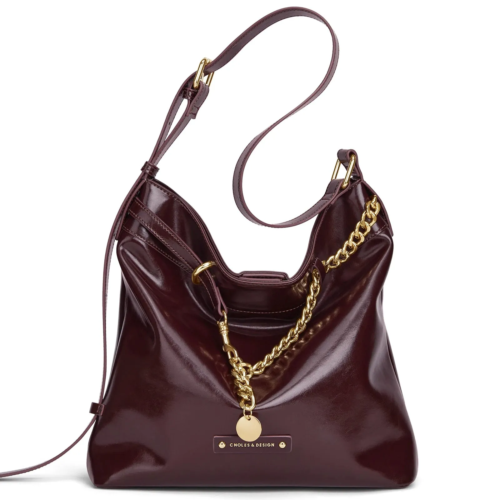 Women’s Handbag & Shoulder Bag with Gold Accents - Maroon - One Size