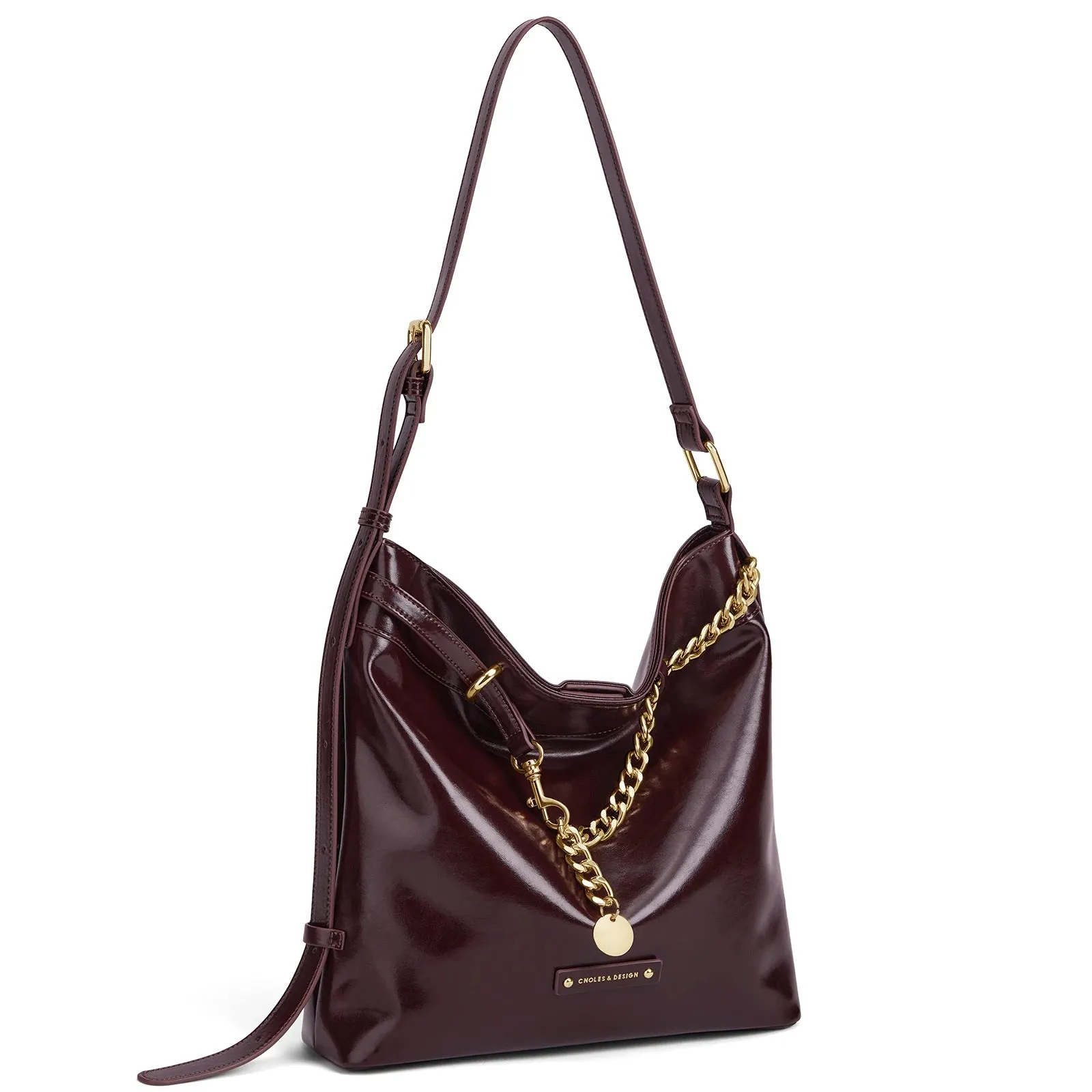 Women’s Handbag & Shoulder Bag with Gold Accents - Maroon - One Size