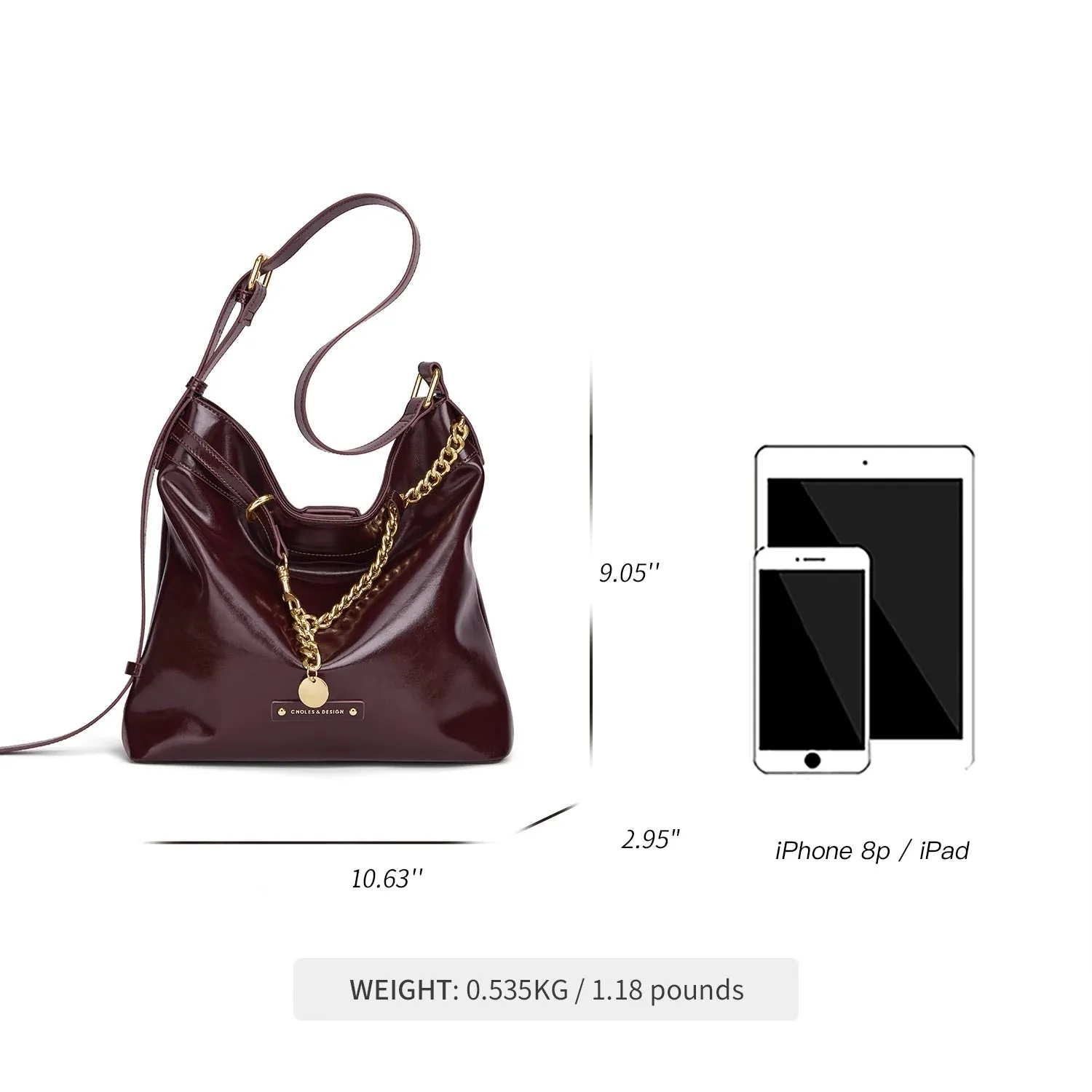Women’s Handbag & Shoulder Bag with Gold Accents - Maroon - One Size