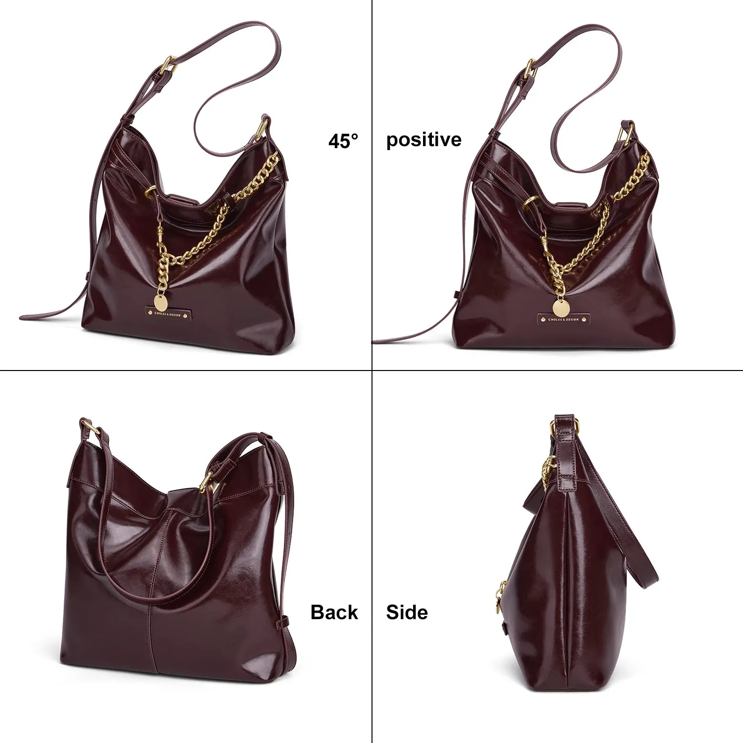 Women’s Handbag & Shoulder Bag with Gold Accents - Maroon - One Size