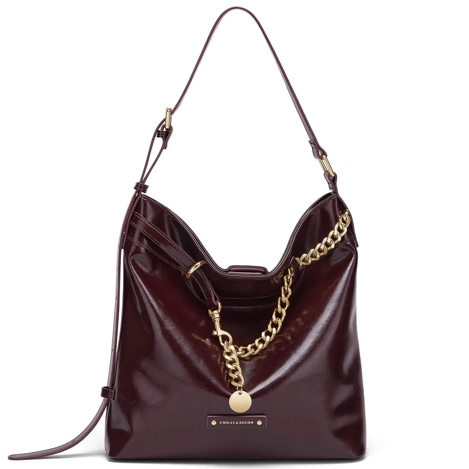 Women’s Handbag & Shoulder Bag with Gold Accents - Maroon - One Size