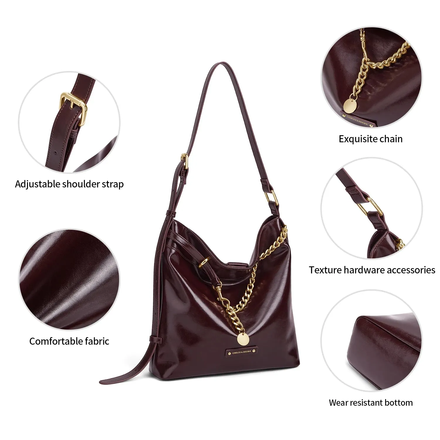 Women’s Handbag & Shoulder Bag with Gold Accents - Maroon - One Size