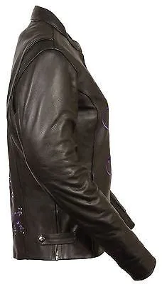 WOMEN'S MOTORCYCLE PURPLE REFLECTIVE STAR JACKET W/RIVET DETAILING WITH VENTS