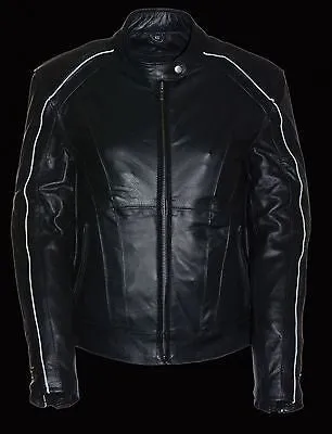 WOMEN'S MOTORCYCLE RIDING BLK LEATHER JACKET W/ STUD & WINGS AND 2 GUNPOCKETS
